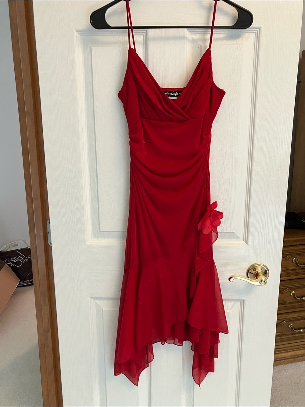 City Triangles Red Asymmetrical Spaghetti-Strap Dress